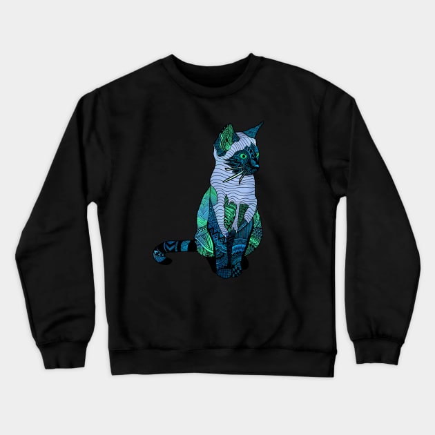 Watercolor Cat Zentangle Crewneck Sweatshirt by RiaoraCreations